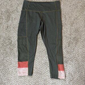 PrAna Leggings Womens Medium Gray Pink Pocket Accent Striped Yoga Athletic Pants